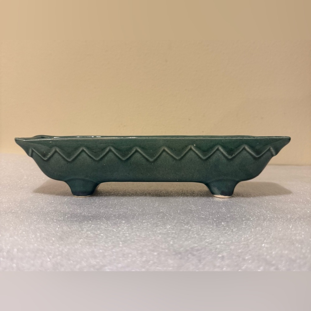 Vintage USA Green Drip Glaze Zig Zag Pottery Planter